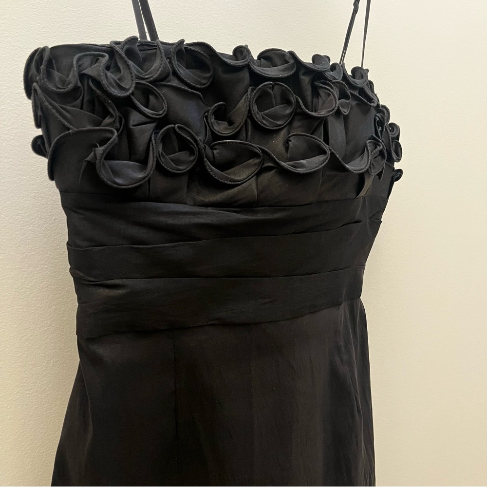 Calvin Klein Black Mini Holiday Cocktail Dress with Ruffled Neckline